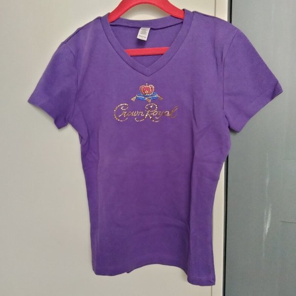 New Crown Royal Bling Rhinestone Logo Fitted Tee - Picture 1 of 3